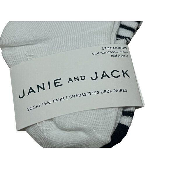 Janie & Jack Socks 2 Pairs Boy Socks Sz 3-6 Months Navy Blue Stripes & Tiger - Picture 2 of 5